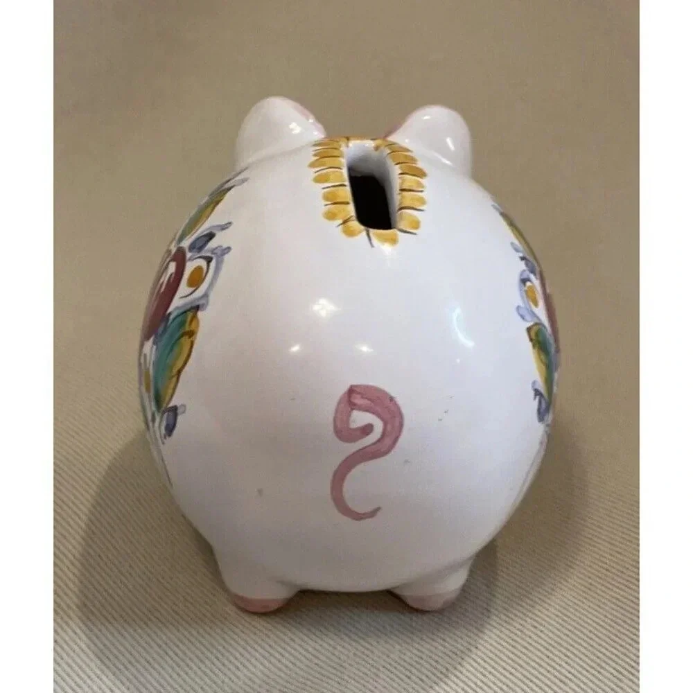 Ceramic Slovenska‎ Folk Art Piggy Pig Bank Figure Colorful Floral Hearts